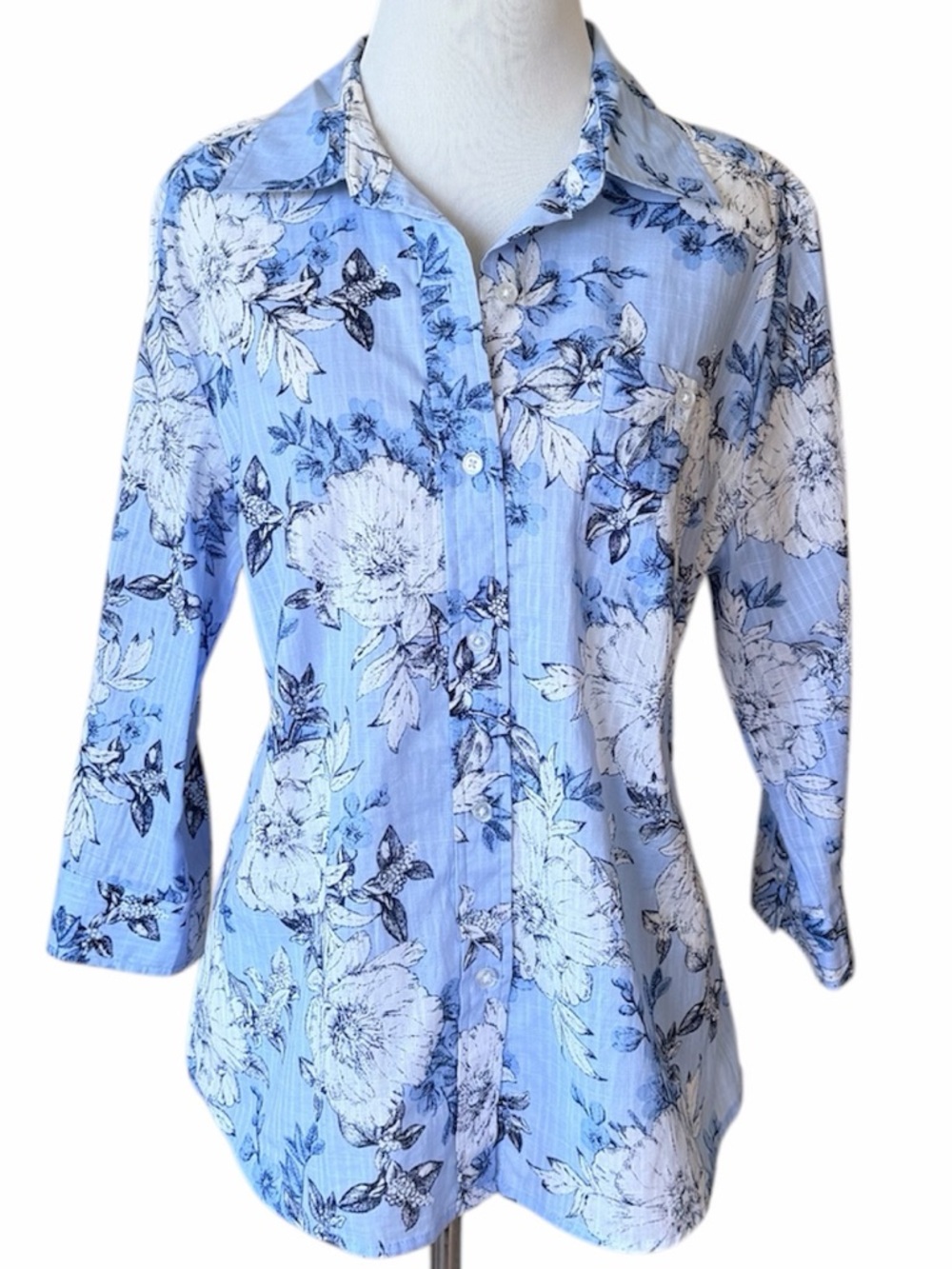 KAREN SCOTT Blue Floral Button Down Shirt